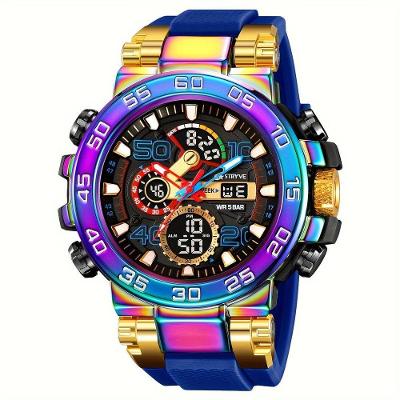 Relógio Digital Resistente à água 50m Duplo Display Alarme Azul Colorido
