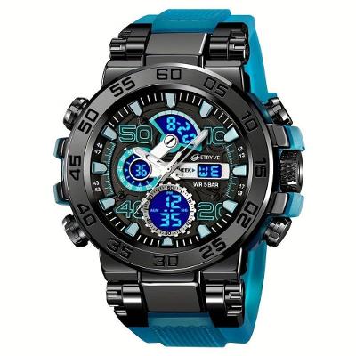 Relógio Digital Resistente à água 50m Duplo Display Alarme Azul Claro
