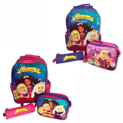 Kit Mochila Infantil Escolar Com 3 Peças Princesas Rosa-roxo - Sortido