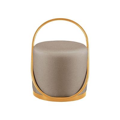 Puff Decorativo Asterix Redondo Madeira Maciça Linho Mac Bronze E Bege