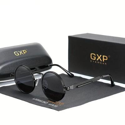 Óculos Redondos Polarizados Gxp Estilo Retro Armação Steampunk Preto