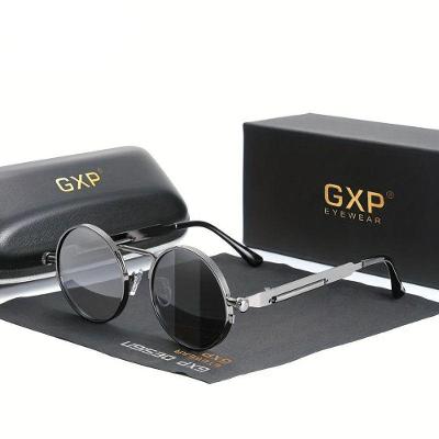 Óculos Redondos Polarizados Gxp Estilo Retro Armação Steampunk Cinza Fotocromáticos Para Armas