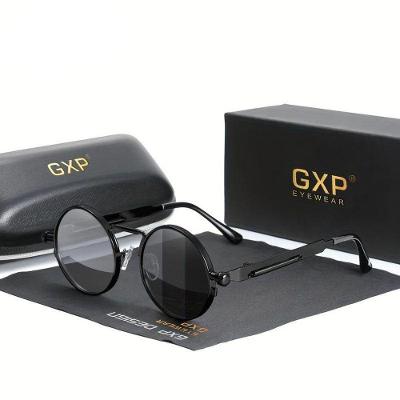 Óculos Redondos Polarizados Gxp Estilo Retro Armação Steampunk Fotoquímico Preto
