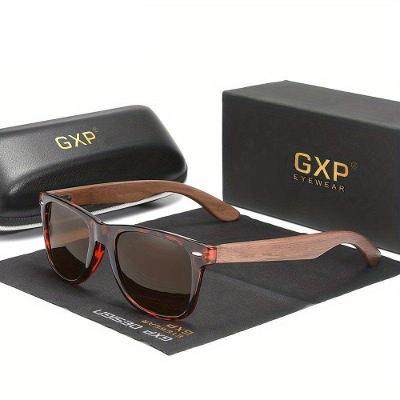 Óculos De Moda Polarizados De Madeira Preta Retro Gxp Marrom