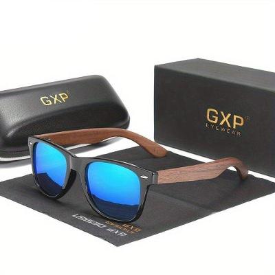Óculos De Moda Polarizados De Madeira Preta Retro Gxp Azul