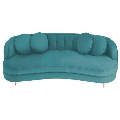 Sofá Curvo 2 Lugares Orgânico Luxo Panamá 140cm Suede Corano Azul Turquesa