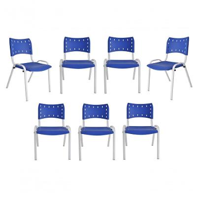 Kit 7 Cadeiras Iso Para Escola Escritório Comércio Azul Base Branca