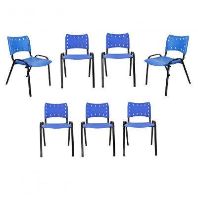 Kit 7 Cadeiras Iso Para Escola Escritório Comércio Azul Base Preta