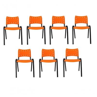 Kit 7 Cadeiras Iso Para Escola Escritório Comércio Laranja Base Preta