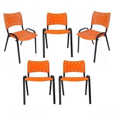 Kit 5 Cadeiras Iso Para Escola Escritório Comércio Laranja Base Preta