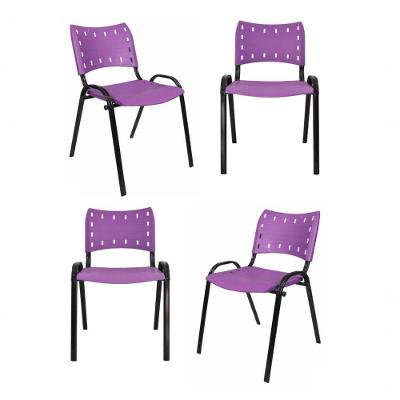 Kit 4 Cadeiras Iso Para Escola Escritório Comércio Roxo Base Preto