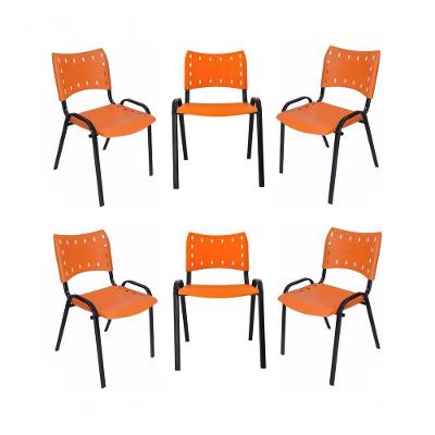 Kit 6 Cadeiras Iso Para Escola Escritório Comércio Laranja Base Preta