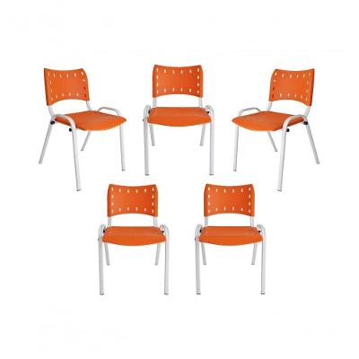 Kit 5 Cadeiras Iso Para Escola Escritório Comércio Laranja Base Branca