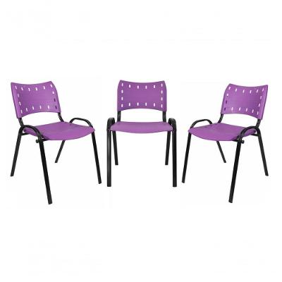 Kit 3 Cadeiras Iso Para Escola Escritório Comércio Roxo Base Preta
