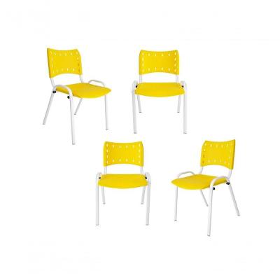 Kit 4 Cadeiras Iso Para Escola Escritório Comércio Amarela Base Branca