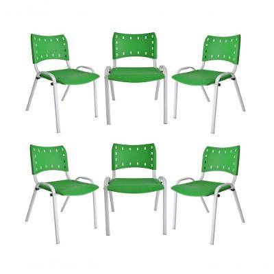 Kit 6 Cadeiras Iso Para Escola Escritório Comércio Verde Base Branca