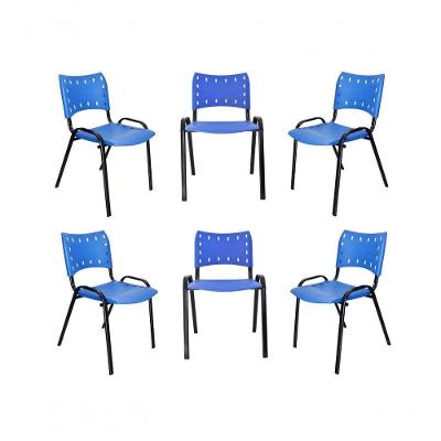 Kit 6 Cadeiras Iso Para Escola Escritório Comércio Azul Base Preta