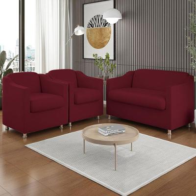 Kit 02 Poltronas Reforçada Clinica + Namoradeira Suede Tilla Cor:marsala