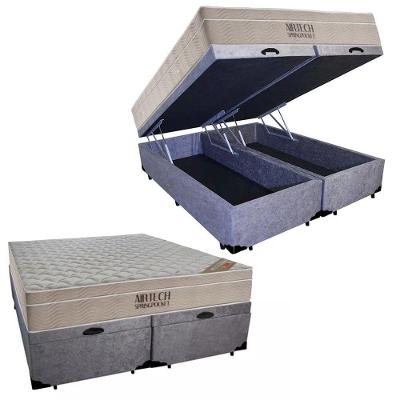 Cama Box Baú Queen Suede Bipartido + Colchão Ortobom Airtech Molas Ensacadas 65x158x198 Cor:cinza