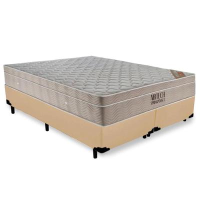 Cama Box Queen Bipartido Sintético + Colchão Ortobom Airtech Molas Ensacadas 65x158x198 Cor:bege