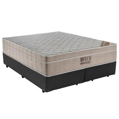 Cama Box Queen Bipartido Sintético + Colchão Ortobom Airtech Molas Ensacadas 65x158x198 Cor:cinza