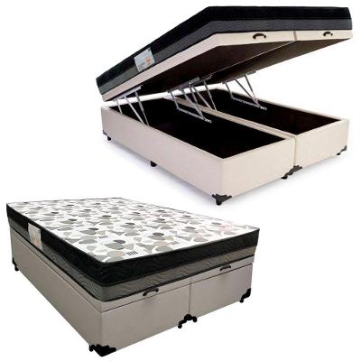 Cama Box Baú Casal Sintético Bipartido + Colchão Ortobom Iso Dupla Face 60x138x188 Cor:branco