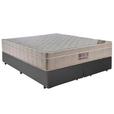 Cama Box Casal Sintético Bipartido + Colchão Ortobom Airtech Molas Ensacadas 65x138x188 Cor:cinza