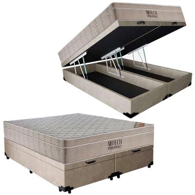 Cama Box Baú Casal Suede Bipartido + Colchão Ortobom Airtech Molas Ensacadas 65x138x188 Cor:bege