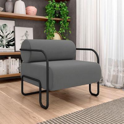 Poltrona Decorativa Sala De Estar Polatsk Base Industrial De Ferro Veludo Cinza G33