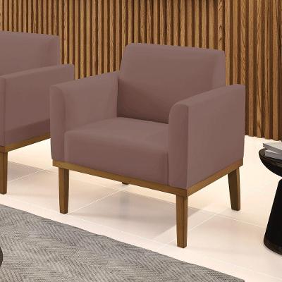 Poltrona Decorativa Pés Fixo Em Madeira Castanho Veludo Rose