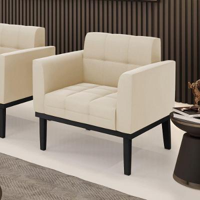 Poltrona Decorativa Pés Fixo Em Madeira Preto Suede Bege