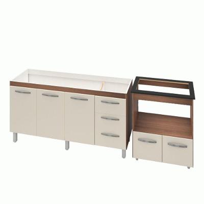Armário Gabinete Balcão Para Pia 138 Cm Carina Balcão Para Cooktop 5 Bocas Forno Elétrico Off-white