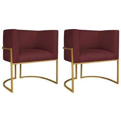 Kit 02 Poltronas Decorativas Luna Base De Ferro Dourado Suede Bordô