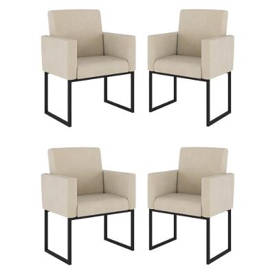 Kit 04 Cadeiras Poltrona Decorativa Para Sala Quarto Preto Cor: Bege