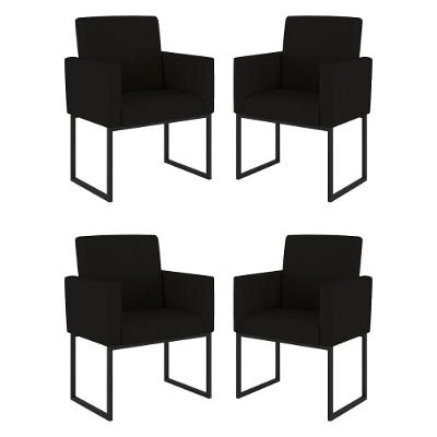 Kit 04 Cadeiras Poltrona Decorativa Para Sala Quarto Preto Cor: Preto