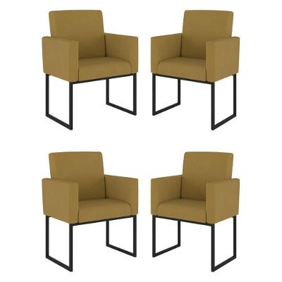 Kit 04 Cadeiras Poltrona Decorativa Para Sala Quarto Preto Cor: Capuccino