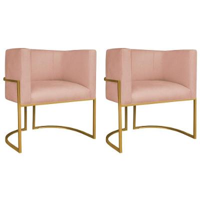Kit 02 Poltronas Decorativas Luna Base De Ferro Dourado Suede Rosê