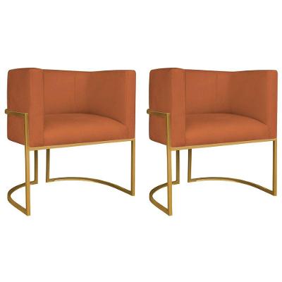 Kit 02 Poltronas Decorativas Luna Base De Ferro Dourado Suede Terracota