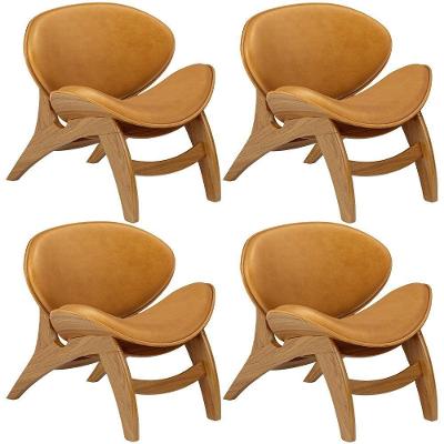 Kit 4 Poltronas Decorativa Orgânica Sala Living Kadosh L02 Couríssimo Whisky