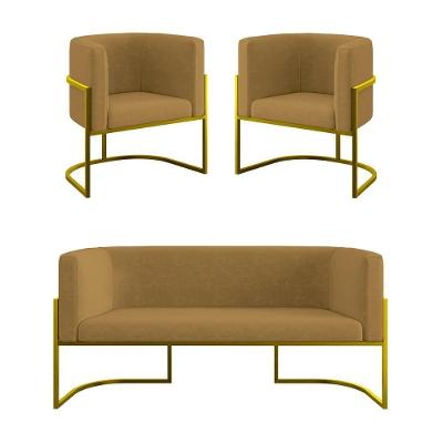 Kit 2 Poltronas Sofá 2 Lugares Para Recepção Balaqui Capuccino