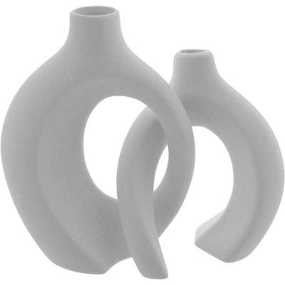 Jg 2pç Vaso Decorativo Enfeite Casa Cerâmica 22x20x20cm Branco