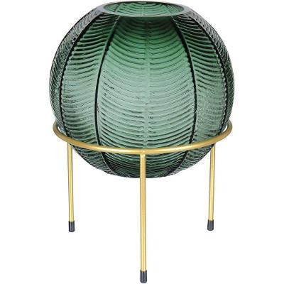 Vaso Decorativo Enfeite Casa Folhas Home&co Com Suporte Metal Vidro 28x20x20cm Verde
