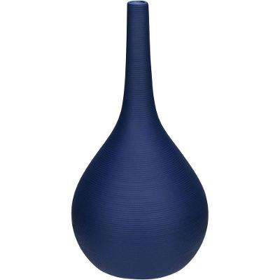 Vaso Decorativo Enfiete Casa Aparador Garrafa Home&co Cerâmica 29x15x15cm Azul Navy