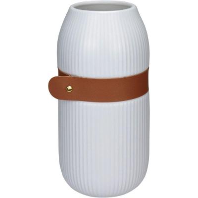 Vaso Decorativo Enfeite Casa Aparador Home&co Com Cinta Cerâmica 25x12x12cm Branco