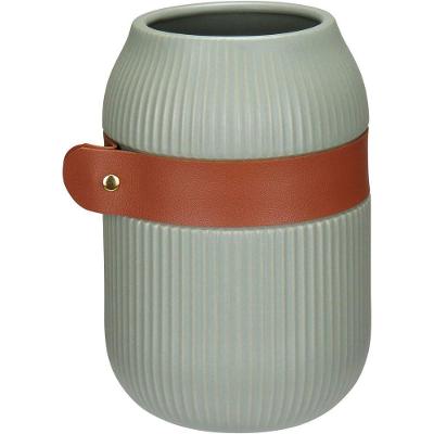 Vaso Decorativo Enfeite Casa Aparador Home&co Com Cinta Cerâmica 18x13x13cm Verde