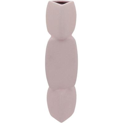 Vaso Decorativo Enfeite Casa Geométrico Home&co Cerâmica 31x8x8cm Rosa Claro