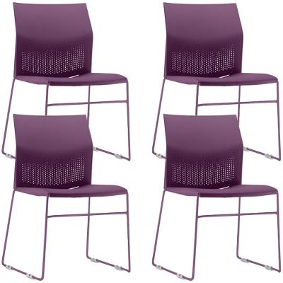 Kit 04 Cadeiras Empilhável Fixa Link F02 Base Aço Roxo - Lyam Decor