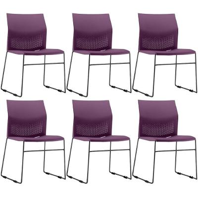 Kit 06 Cadeiras Empilhável Fixa Link F02 Base Aço Preta Roxo - Lyam Decor