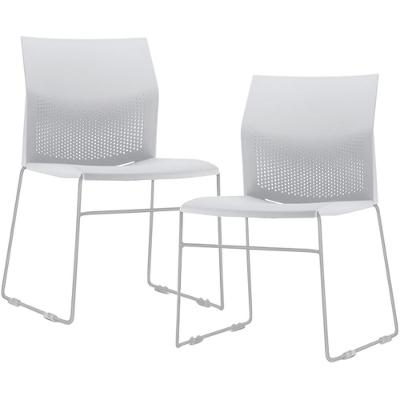 Kit 02 Cadeiras Empilhável Fixa Link F02 Base Aço Cinza Branco - Lyam Decor