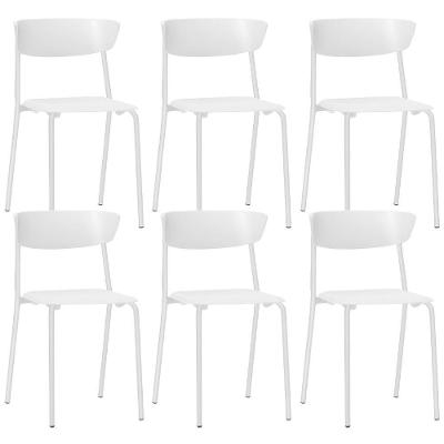 Kit 06 Cadeiras Empilhável Fixa Atom F02 Base Aço Branco - Lyam Decor